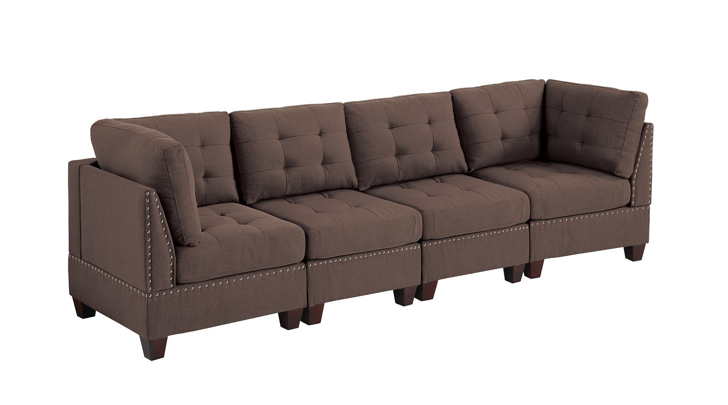 Living Room Furniture Tufted Armless Chair Black Coffee Linen Like Fabric 1pc Armless Chair Cushion Nail Heads Wooden Legs