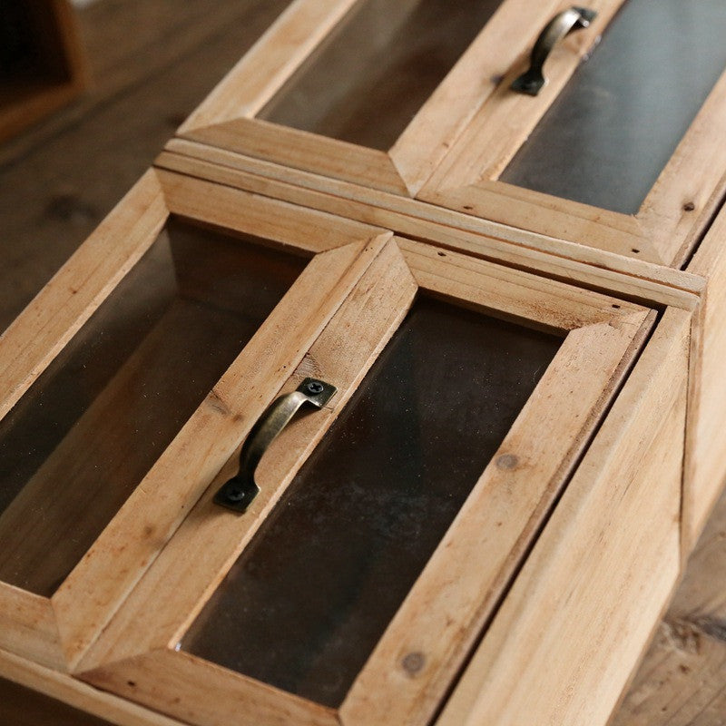 Office Desktop Wooden Storage Box Glass Drawer Pen Holder Sundries Box