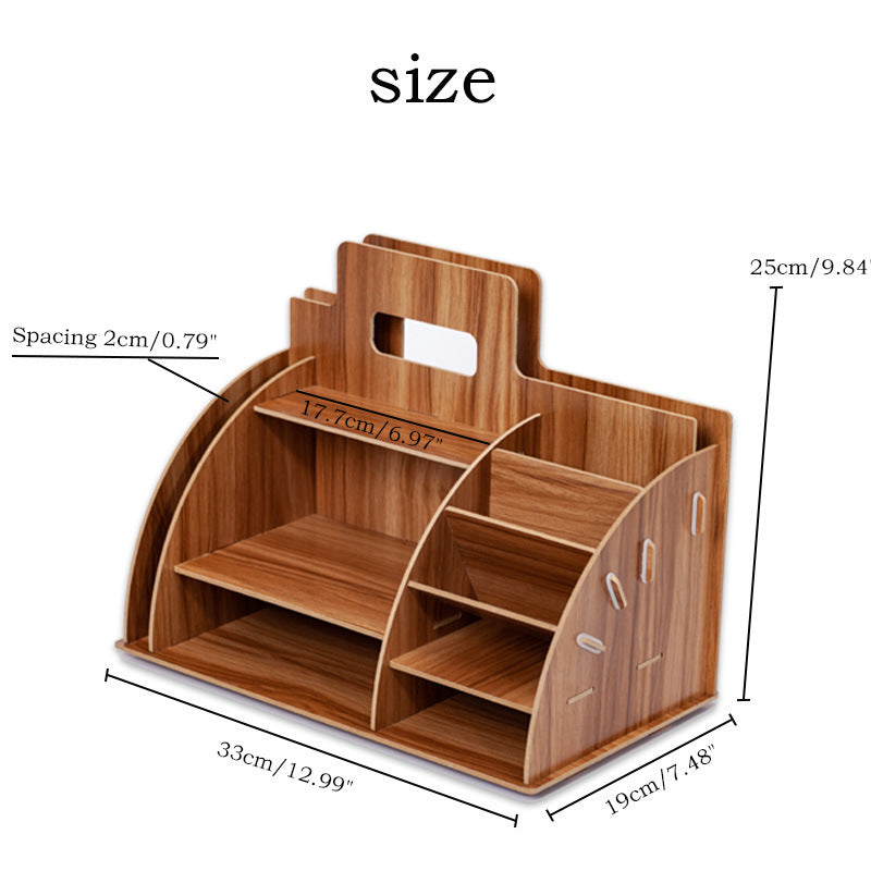Office Supplies Desktop Storage Box File Rack Wooden Shelves