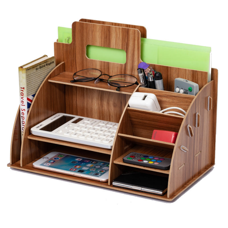 Office Supplies Desktop Storage Box File Rack Wooden Shelves