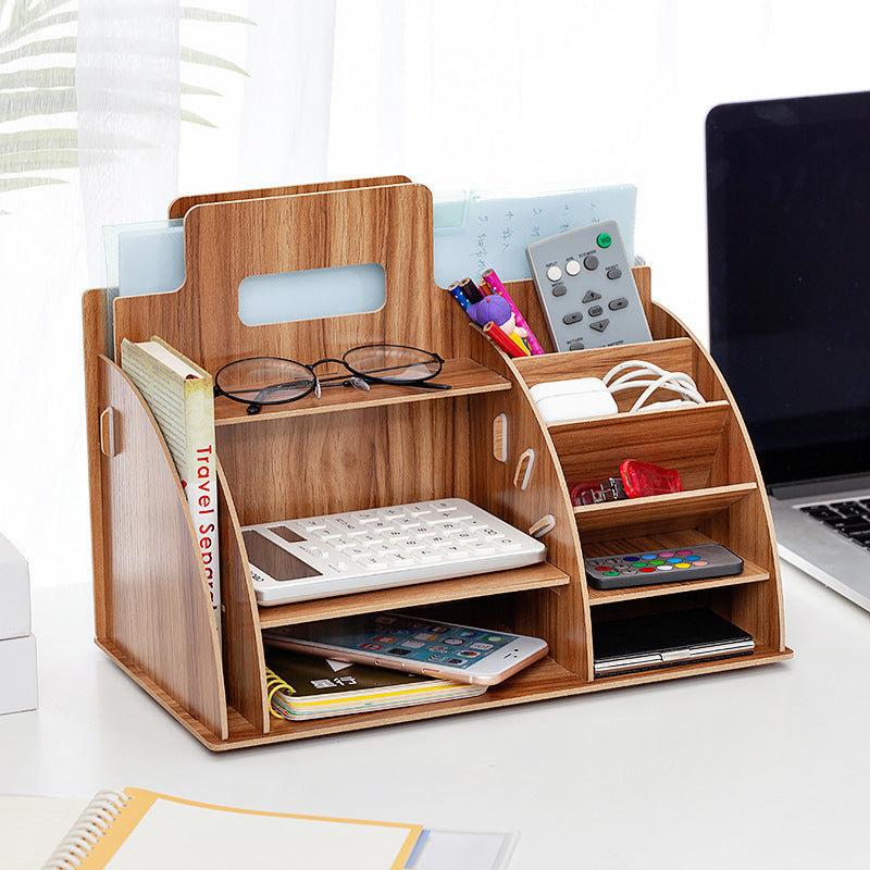 Office Supplies Desktop Storage Box File Rack Wooden Shelves