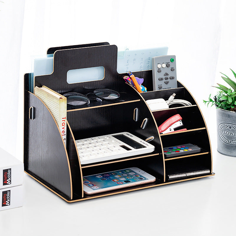 Office Supplies Desktop Storage Box File Rack Wooden Shelves