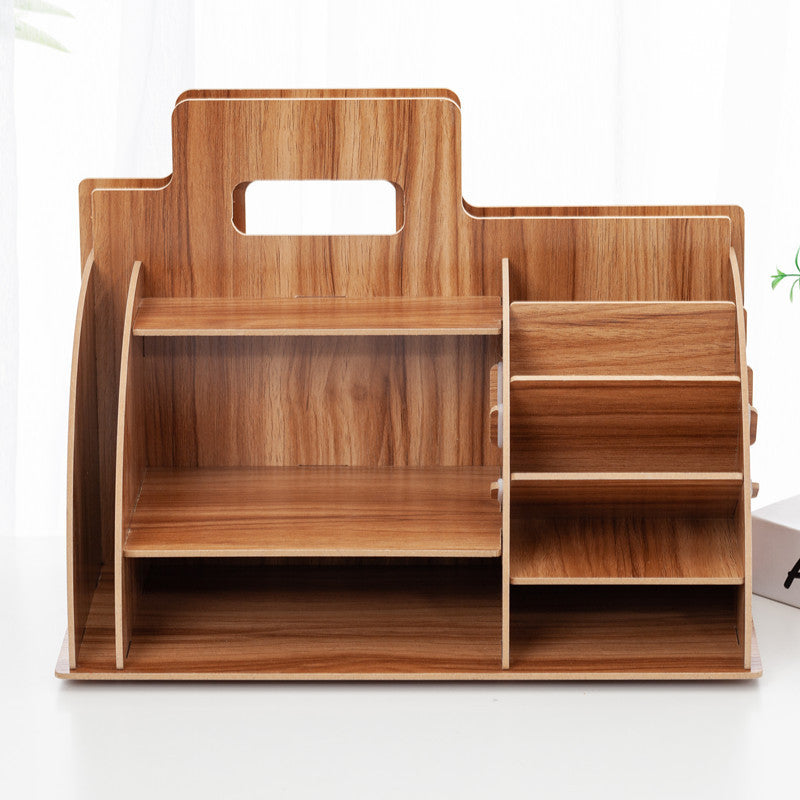Office Supplies Desktop Storage Box File Rack Wooden Shelves