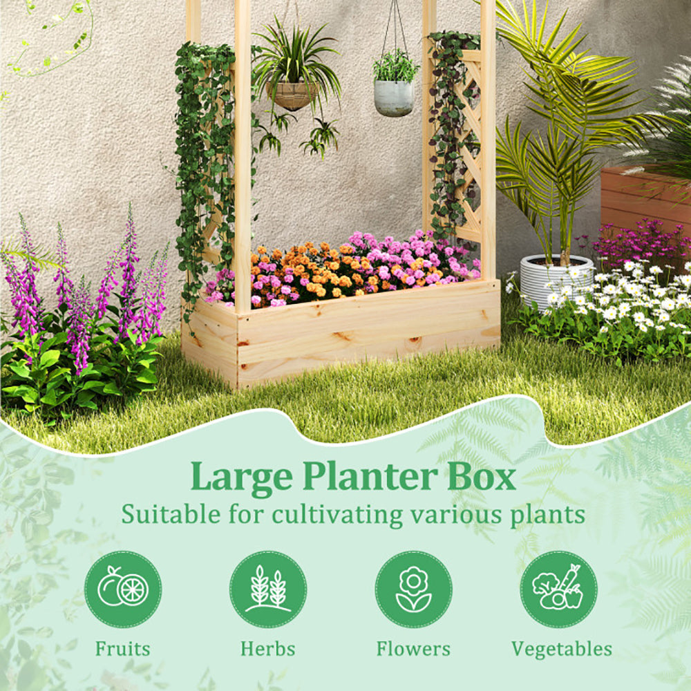 Wooden Raised Garden Bed Planter Box With Trellis And Hanging Roof