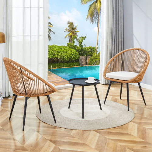 Modern 3 Piece Set17.7 Anti Spill Round Coffee Table   2 Rattan Swivel Chairs  Outdoor Patio Furniture For Tea Time.Suitable For Various Outdoor Venues.3 Piece Set Packaged As A Single Package