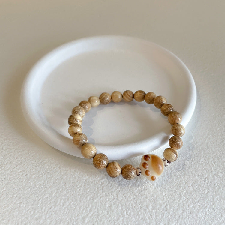 Niche Design Sense Wooden Little Meow Bracelet Female French Retro Personality