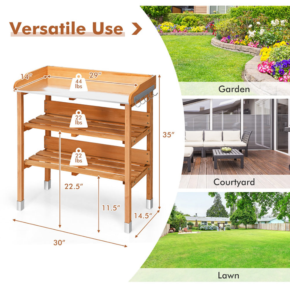 Garden Wooden Potting Bench Work Station With Hook