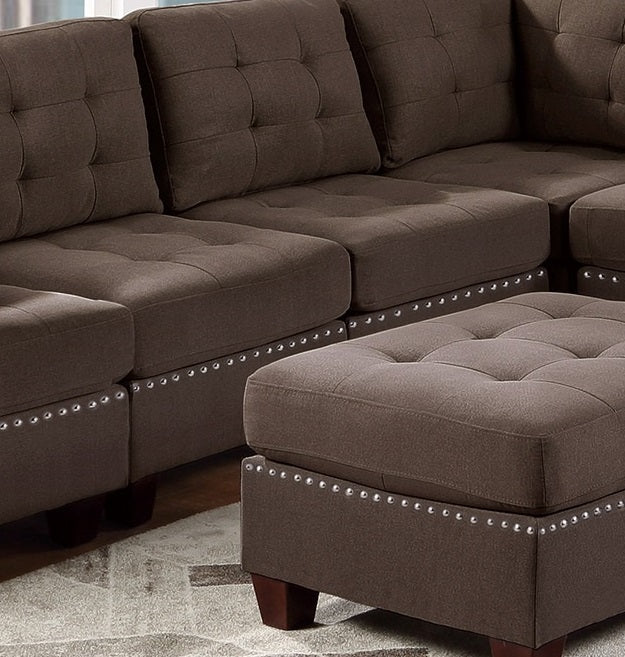 Living Room Furniture Tufted Armless Chair Black Coffee Linen Like Fabric 1pc Armless Chair Cushion Nail Heads Wooden Legs