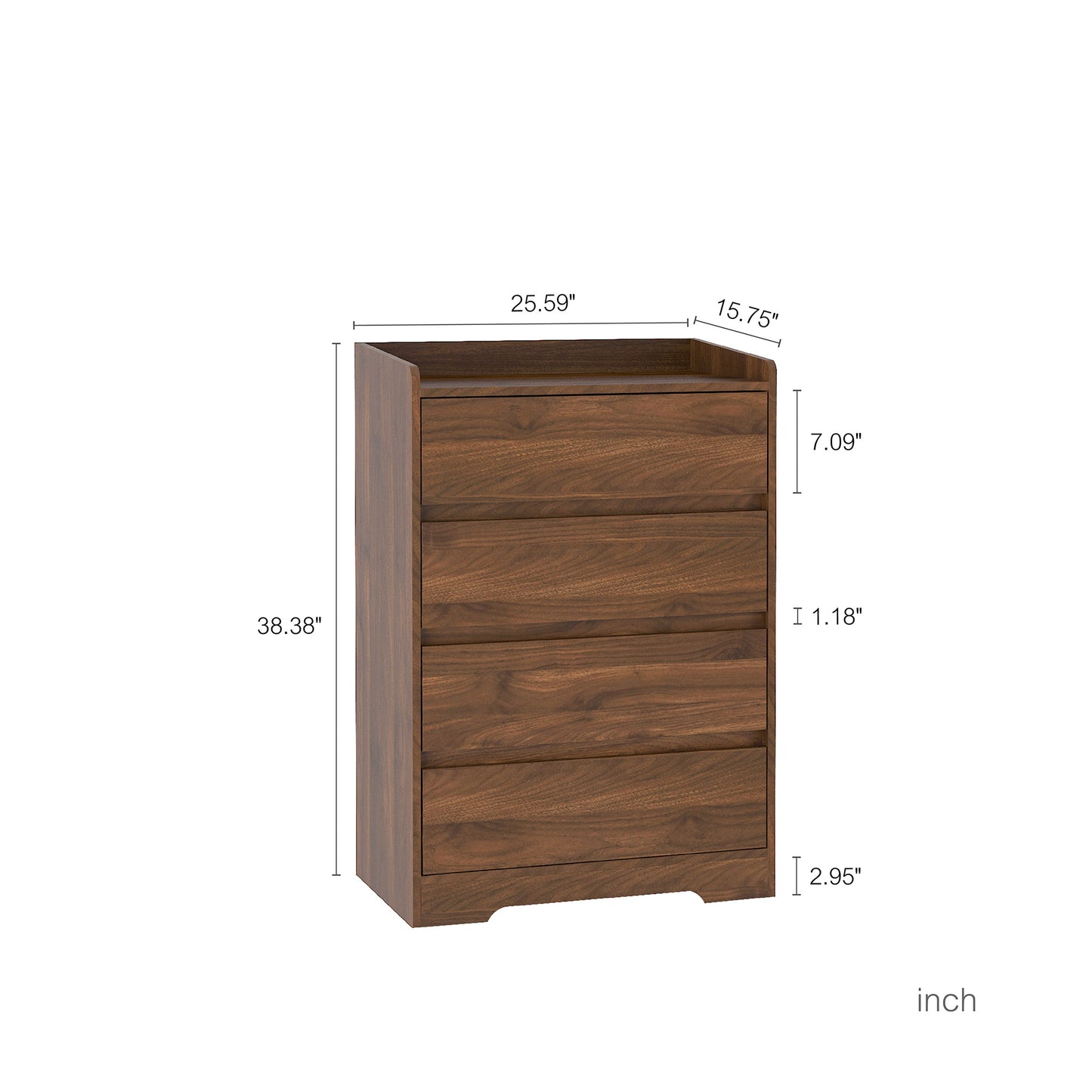 4 Drawer Dresser, Chest Of Drawers Without Handle,Dresser For Bedroom Waterproof, Modern Wooden Cabinet With Sturdy Frame For Living Room, Entryway, Bedroom, Hallway, Office