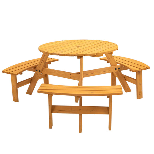Circular Outdoor Wooden Picnic Table For Patio, Backyard, Garden, DIY