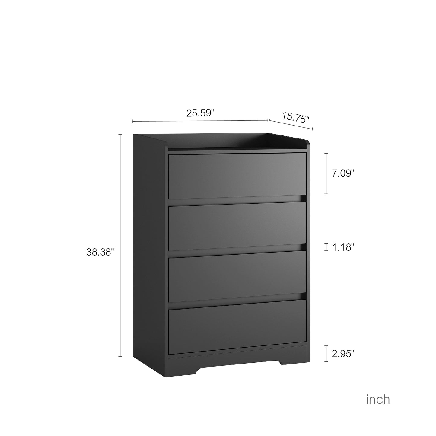 4 Drawer Dresser, Chest Of Drawers Without Handle,Black Dresser For Bedroom Waterproof, Modern Wooden Cabinet With Sturdy Frame For Living Room, Entryway, Bedroom, Hallway, Office