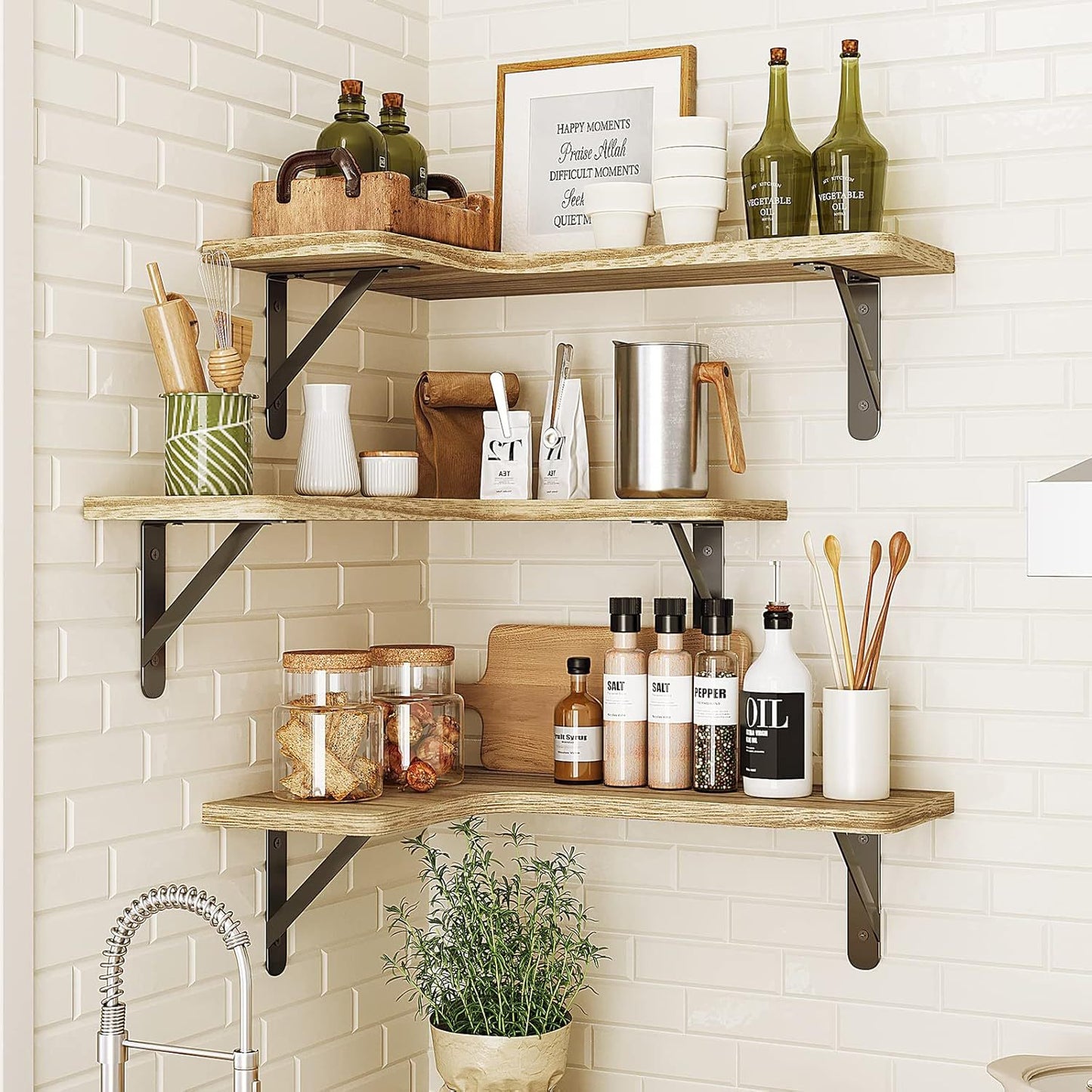 Wall-mounted Bathroom Kitchen Wooden Suspended Storage Rack