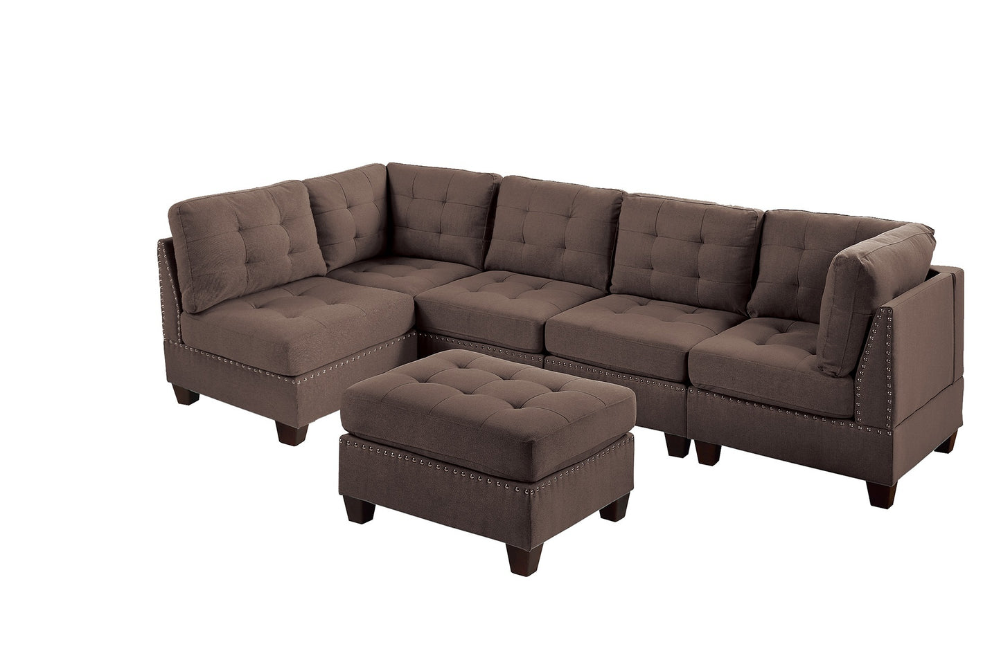 Living Room Furniture Tufted Armless Chair Black Coffee Linen Like Fabric 1pc Armless Chair Cushion Nail Heads Wooden Legs