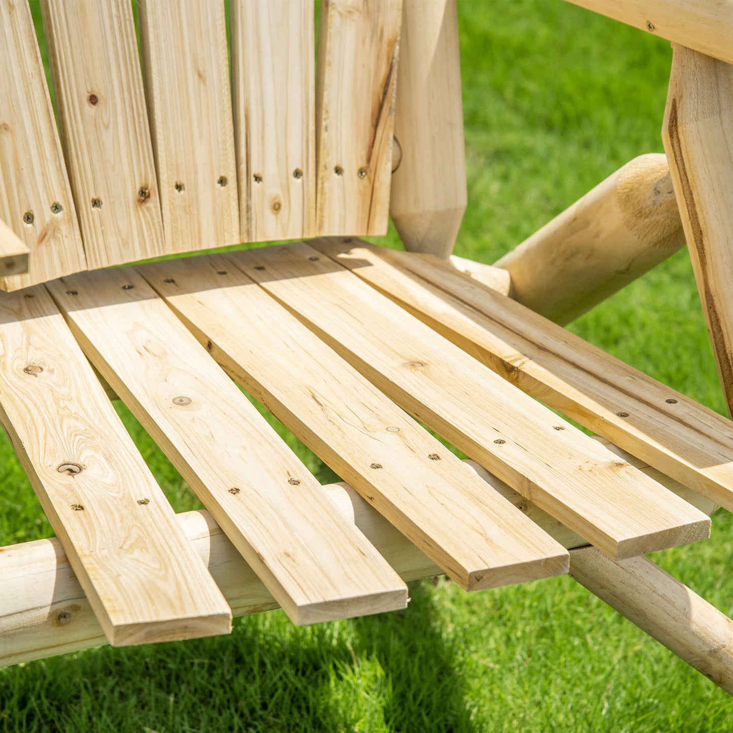 Wooden Adirondack Chair With Center Table, 2-Seat Garden Chair For Lounging And Relaxing Outdoors Natural