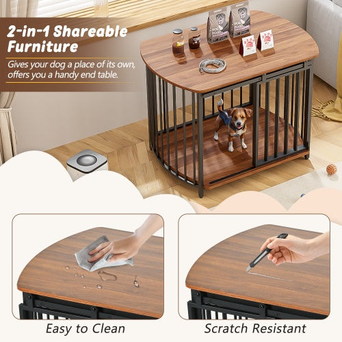 31.5 Furniture Style Dog Crate For Small And Medium Dogs, Wooden Cage Indoor Kennel Furniture, Modern Dog Crate End Table With Double-Doors