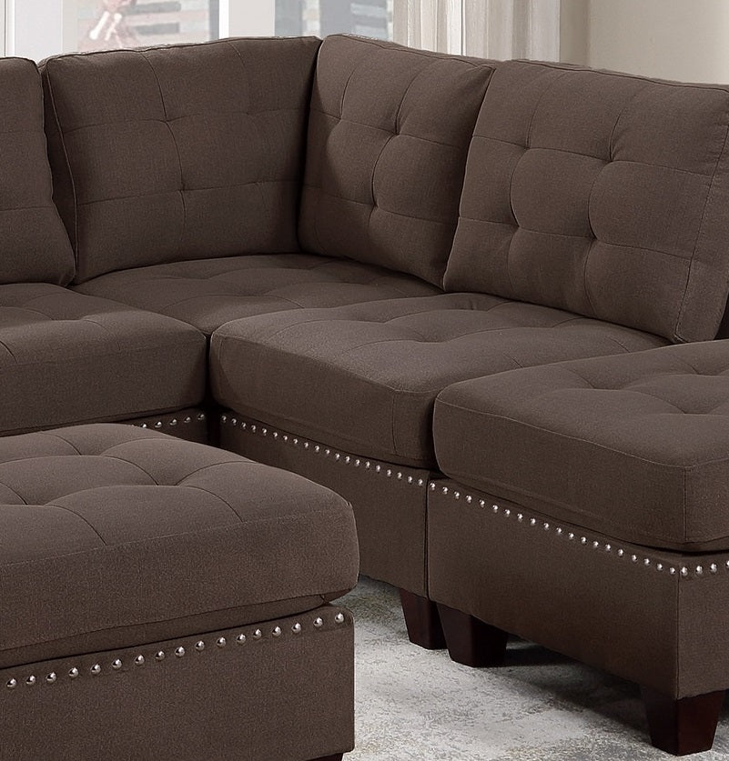 Living Room Furniture Tufted Armless Chair Black Coffee Linen Like Fabric 1pc Armless Chair Cushion Nail Heads Wooden Legs