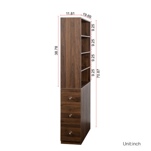 70.87 H Display Storage Cabinet , 4-Tier Shelf, 3 Side Drawers , Modern Wooden Tall Bookshelf Bookcase For Living Room Home Office