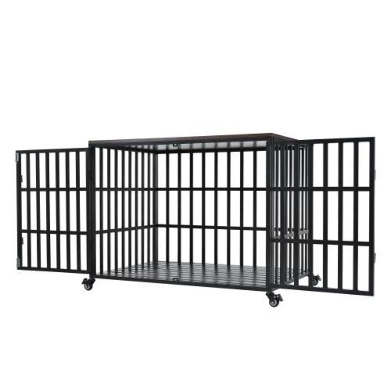 Heavy Duty Wooden Dog Cage For Large And Medium Dogs Furniture Style Indoor Pet Cage With Wheels And Lock