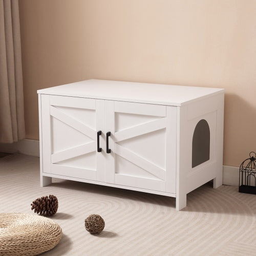 Cat Litter Box Enclosure, Litter Box Furniture Hidden With Barn Door, Wooden Cat Washroom Furniture, Cat House, End Table, Fit Most Of Litter Box