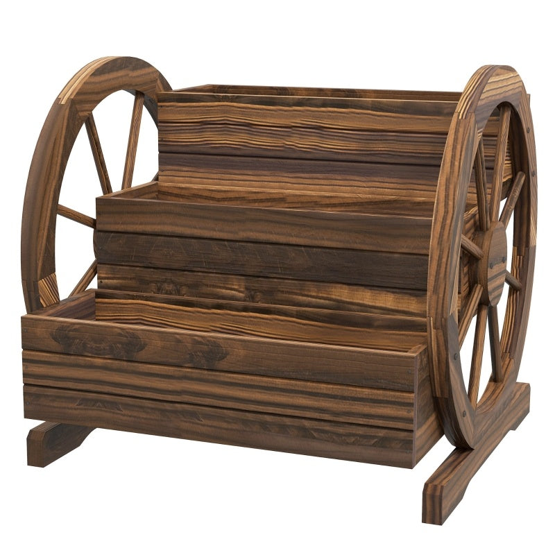 Wooden Wagon Planter Box, 3-Tier Raised Garden Bed, For Vegetables Flowers Herbs