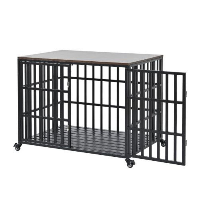 Heavy Duty Wooden Dog Cage For Large And Medium Dogs Furniture Style Indoor Pet Cage With Wheels And Lock