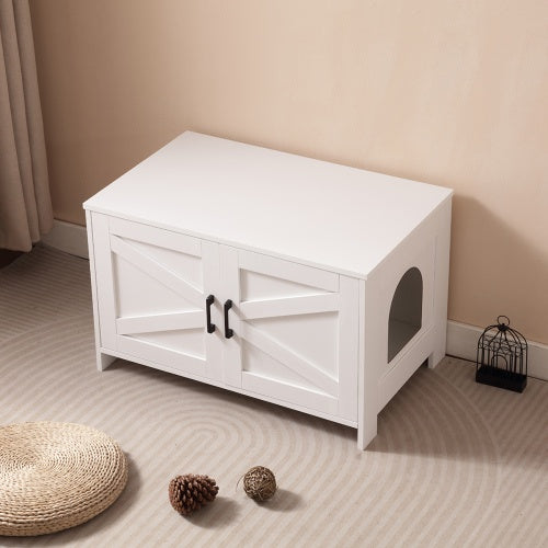 Cat Litter Box Enclosure, Litter Box Furniture Hidden With Barn Door, Wooden Cat Washroom Furniture, Cat House, End Table, Fit Most Of Litter Box
