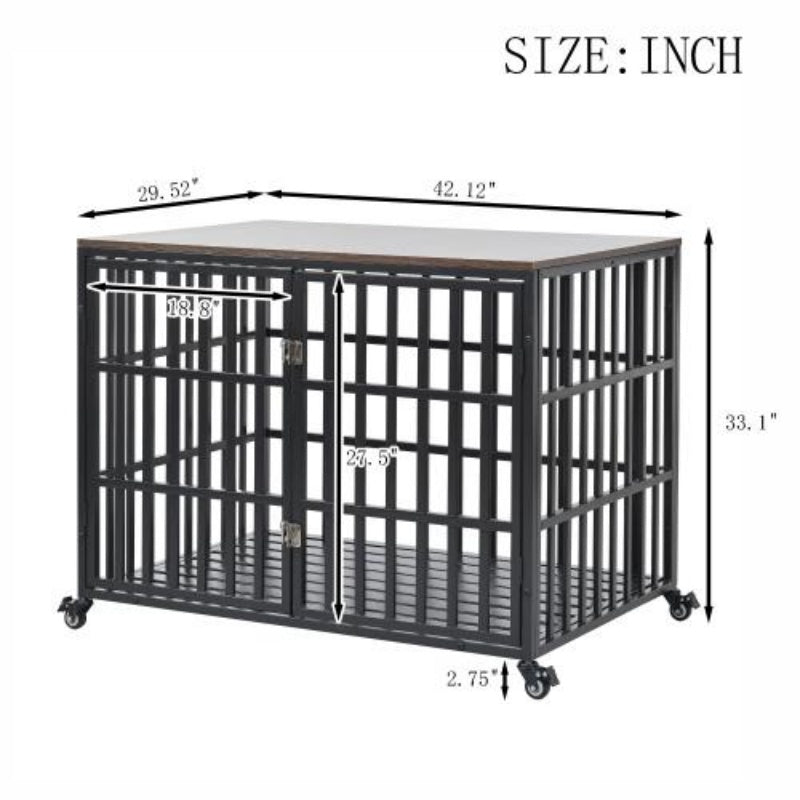 Heavy Duty Wooden Dog Cage For Large And Medium Dogs Furniture Style Indoor Pet Cage With Wheels And Lock