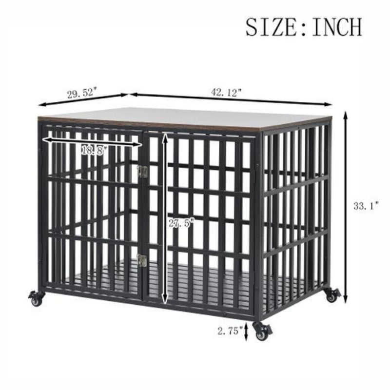 Heavy Duty Wooden Dog Cage For Large And Medium Dogs Furniture Style Indoor Pet Cage With Wheels And Lock