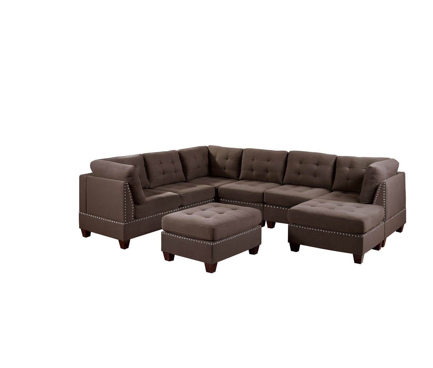 Living Room Furniture Tufted Armless Chair Black Coffee Linen Like Fabric 1pc Armless Chair Cushion Nail Heads Wooden Legs