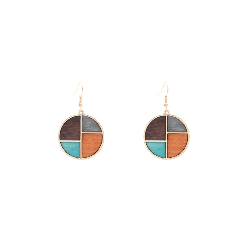 Hot Sale African Wood Earrings Geometric Contrast Color