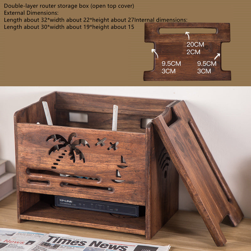 Solid Wood Wireless Router Storage Box Wall Mounted