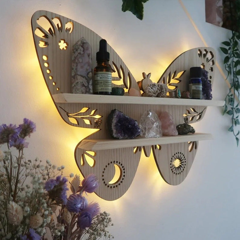 Wooden Butterfly Shelf European Wall Crystal Lamp