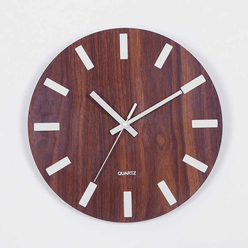 Night Light Silent Wood Grain Creative Wall Clock