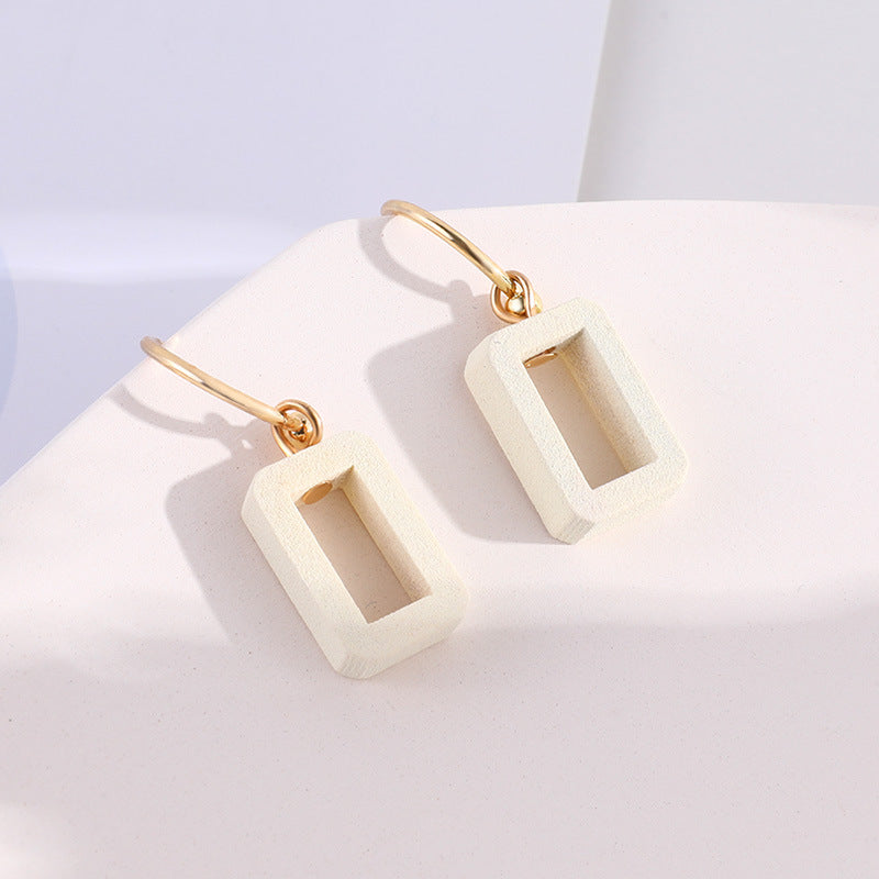Temperament Long Earrings Female Wood Geometric Pendant