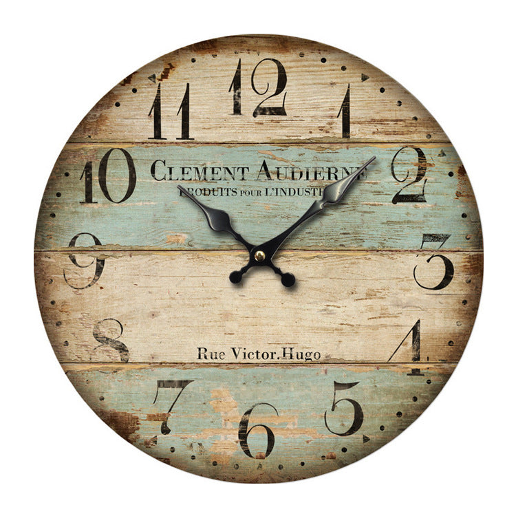Creative Wood Grain Color Wall Clock In Living Room