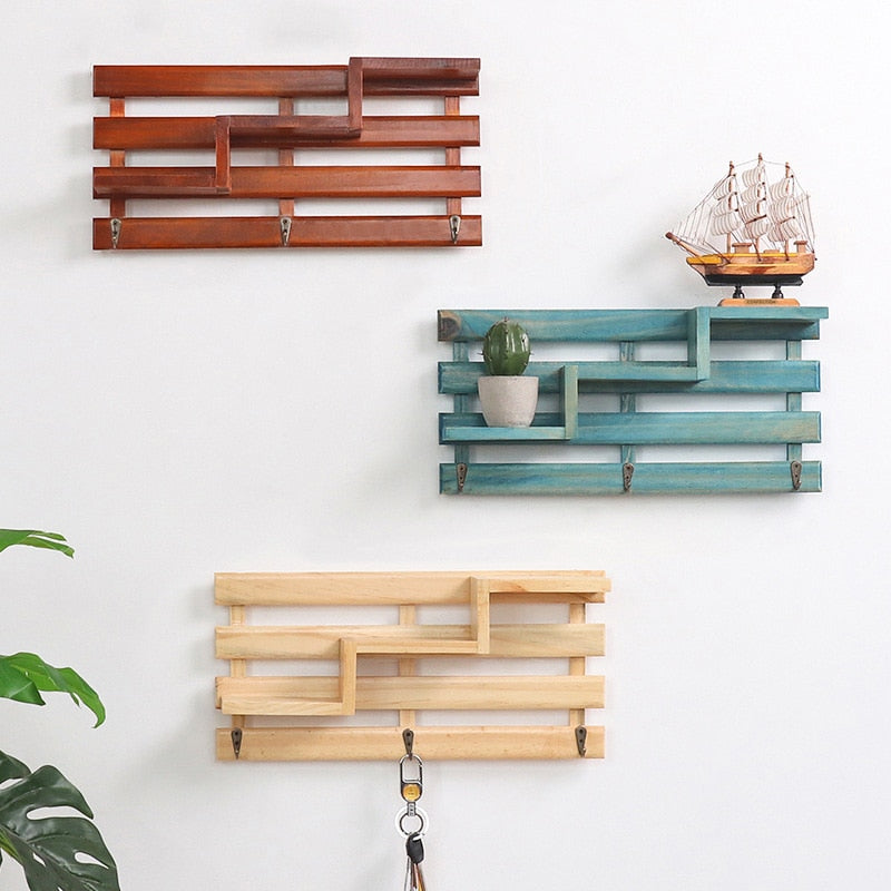 Living room wall wooden wall hanging rack decorations