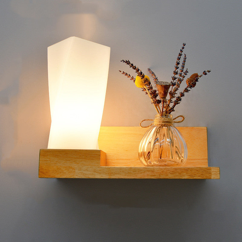 Nordic bedroom wall lamp bedside lamp entrance hallway solid wood plant wall lamp