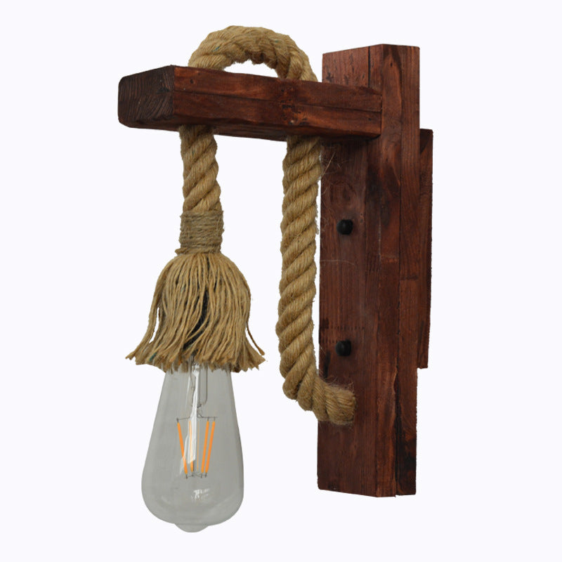 Industrial Wood Iron Hemp Rope Wall Lamp Creative Personality Lift Pulley Wall Lights
