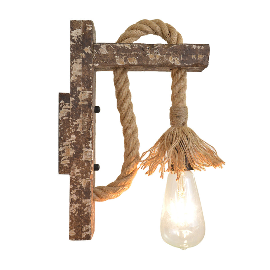 Industrial Wood Iron Hemp Rope Wall Lamp Creative Personality Lift Pulley Wall Lights