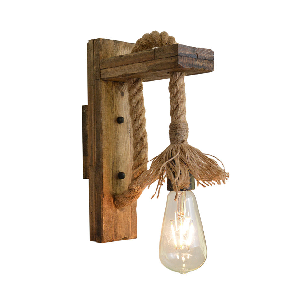 Industrial Wood Iron Hemp Rope Wall Lamp Creative Personality Lift Pulley Wall Lights