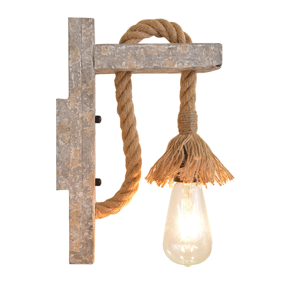 Industrial Wood Iron Hemp Rope Wall Lamp Creative Personality Lift Pulley Wall Lights