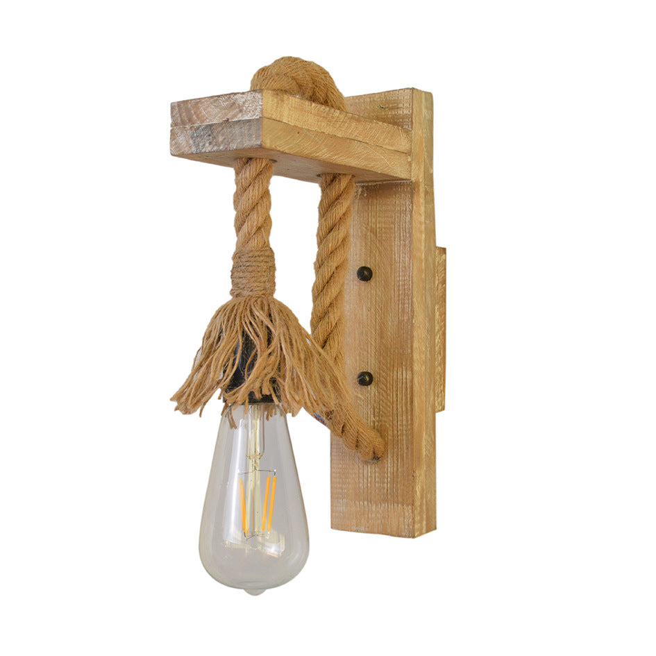 Industrial Wood Iron Hemp Rope Wall Lamp Creative Personality Lift Pulley Wall Lights