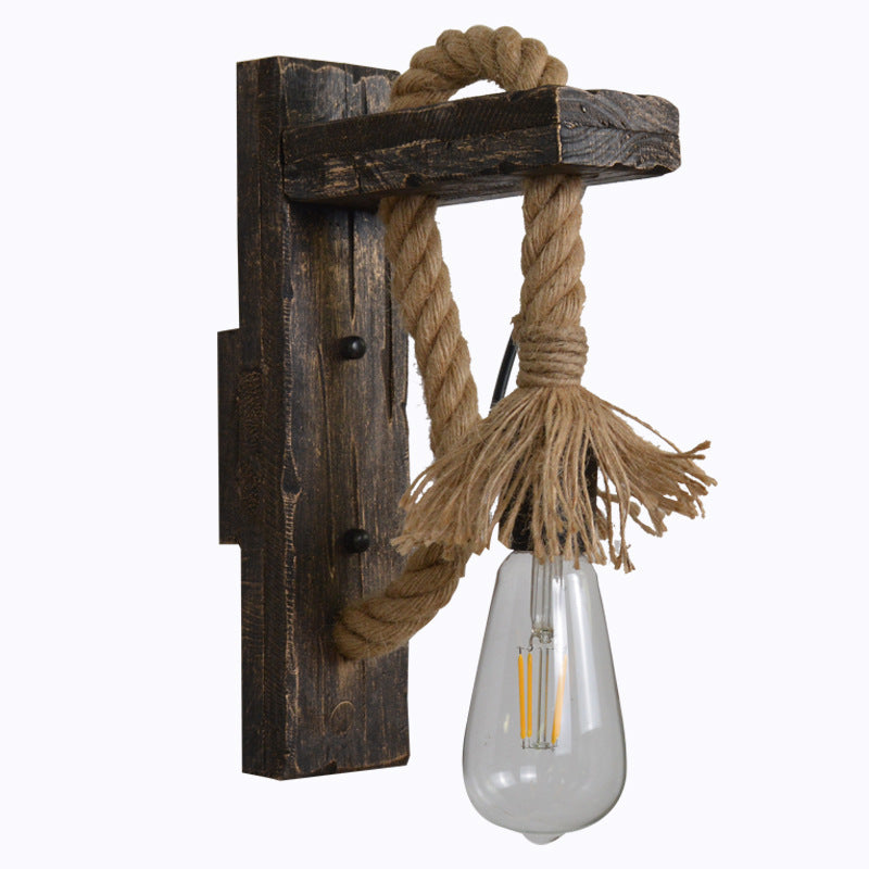Industrial Wood Iron Hemp Rope Wall Lamp Creative Personality Lift Pulley Wall Lights