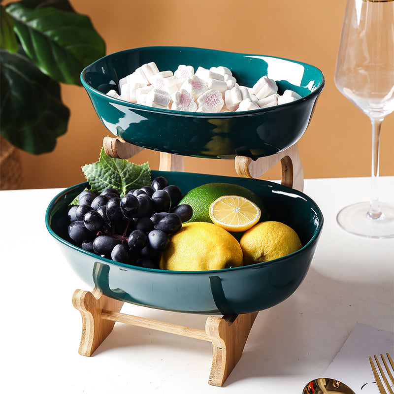 Living Room Coffee Table Bamboo And Wood Double Shelf