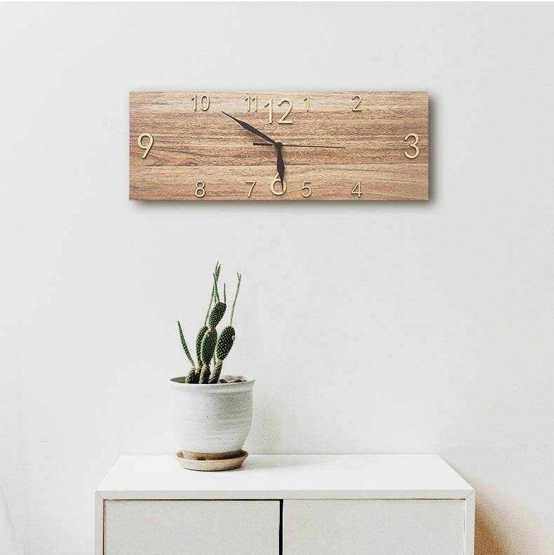 Retro Wood Grain Rectangular Wall Clock Living Room Study Home Creative Clock Personality Art Deco Clock Mute