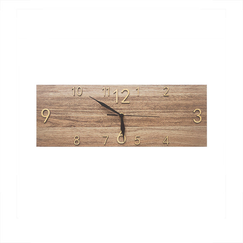 Retro Wood Grain Rectangular Wall Clock Living Room Study Home Creative Clock Personality Art Deco Clock Mute
