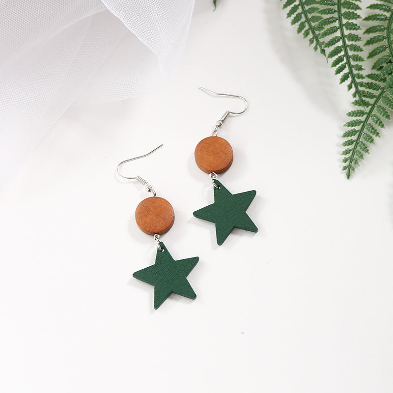 Korean Simple Earrings Retro Hit Color Geometric Wood Earrings Tassel Long Original Wood Earrings Female