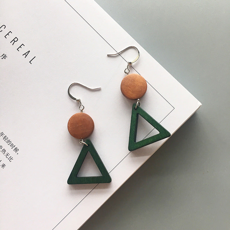 Korean Simple Earrings Retro Hit Color Geometric Wood Earrings Tassel Long Original Wood Earrings Female