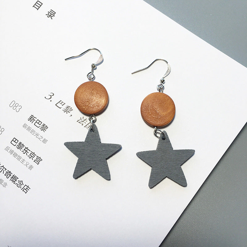 Korean Simple Earrings Retro Hit Color Geometric Wood Earrings Tassel Long Original Wood Earrings Female