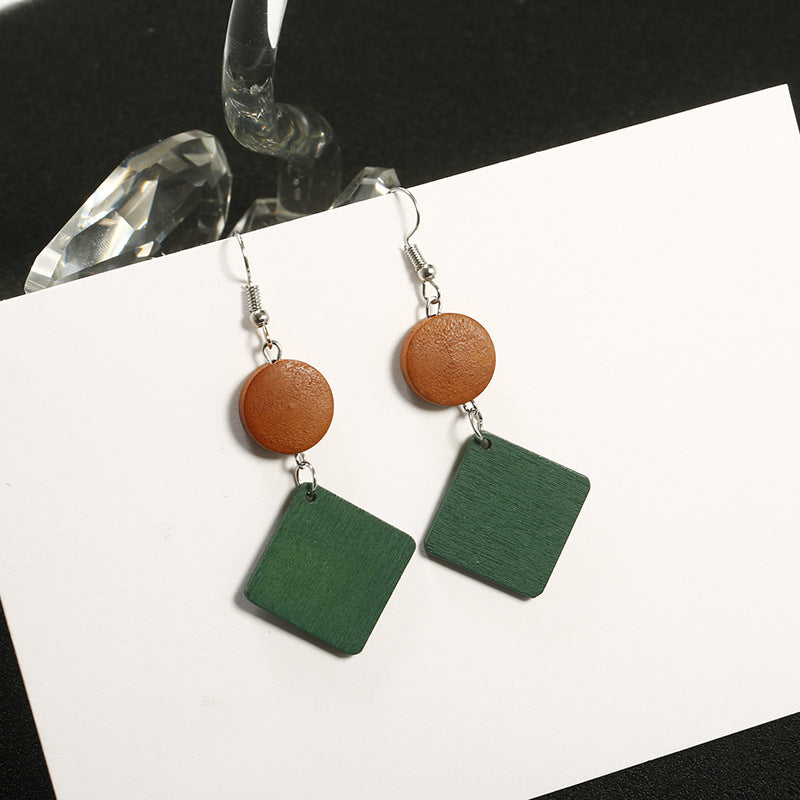 Korean Simple Earrings Retro Hit Color Geometric Wood Earrings Tassel Long Original Wood Earrings Female